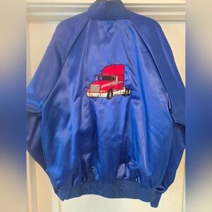 Vintage 80s 90s International Satin Trucking Jacket Royal Blue Xl